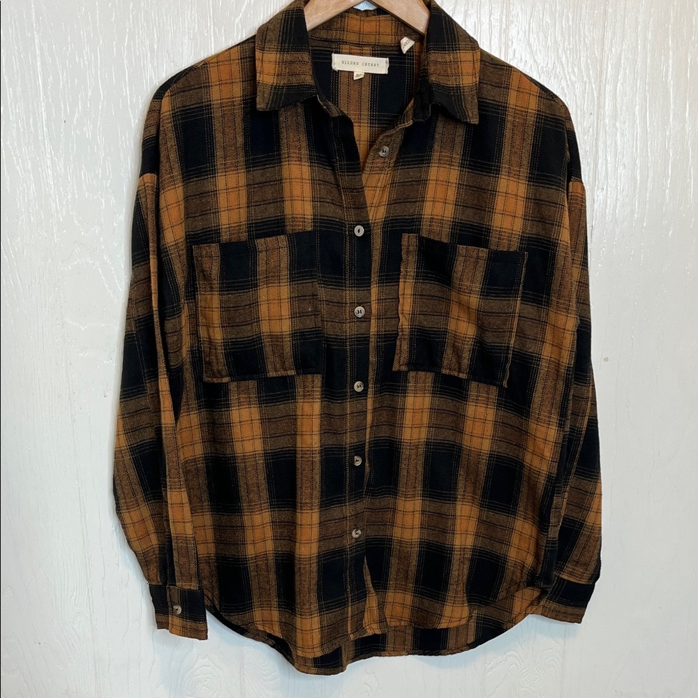 Gilded Intent Brown and Black Plaid Boyfriend Shirt XS